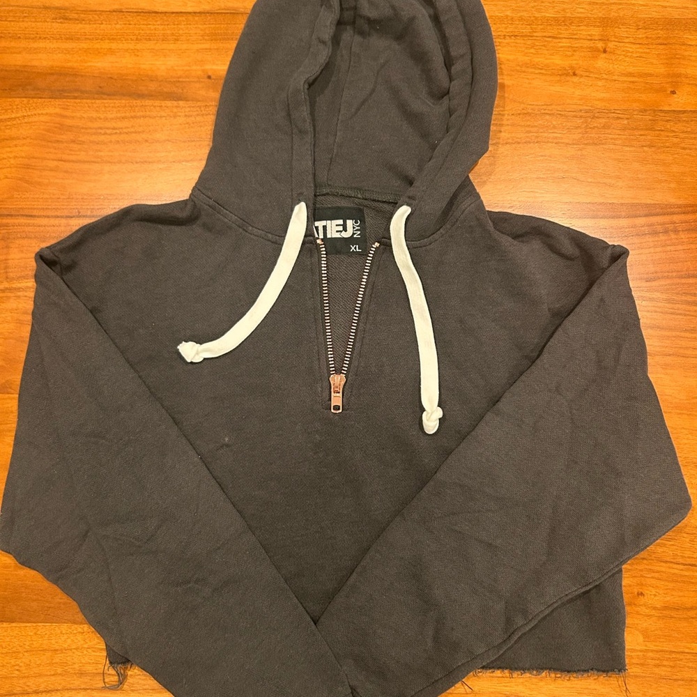 Black Katie J half zip with White Drawstrings NWT